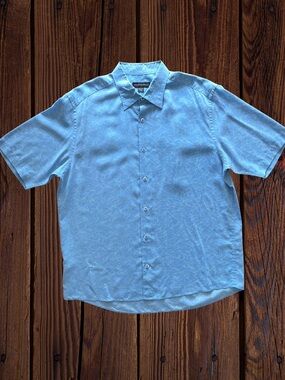 Jhane Barnes Light Blue Short-Sleeve Button-Down Shirt